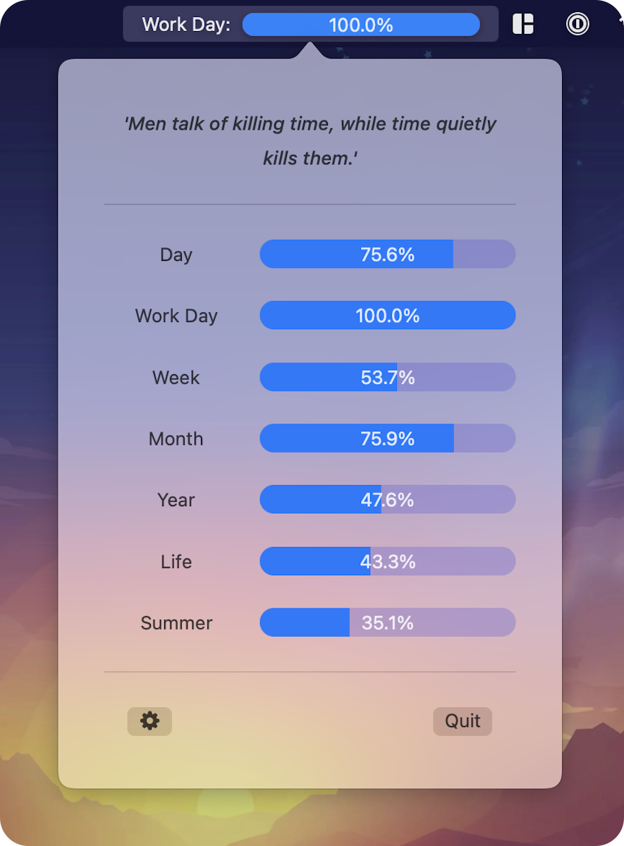 screenshot of time flies macos menu bar app